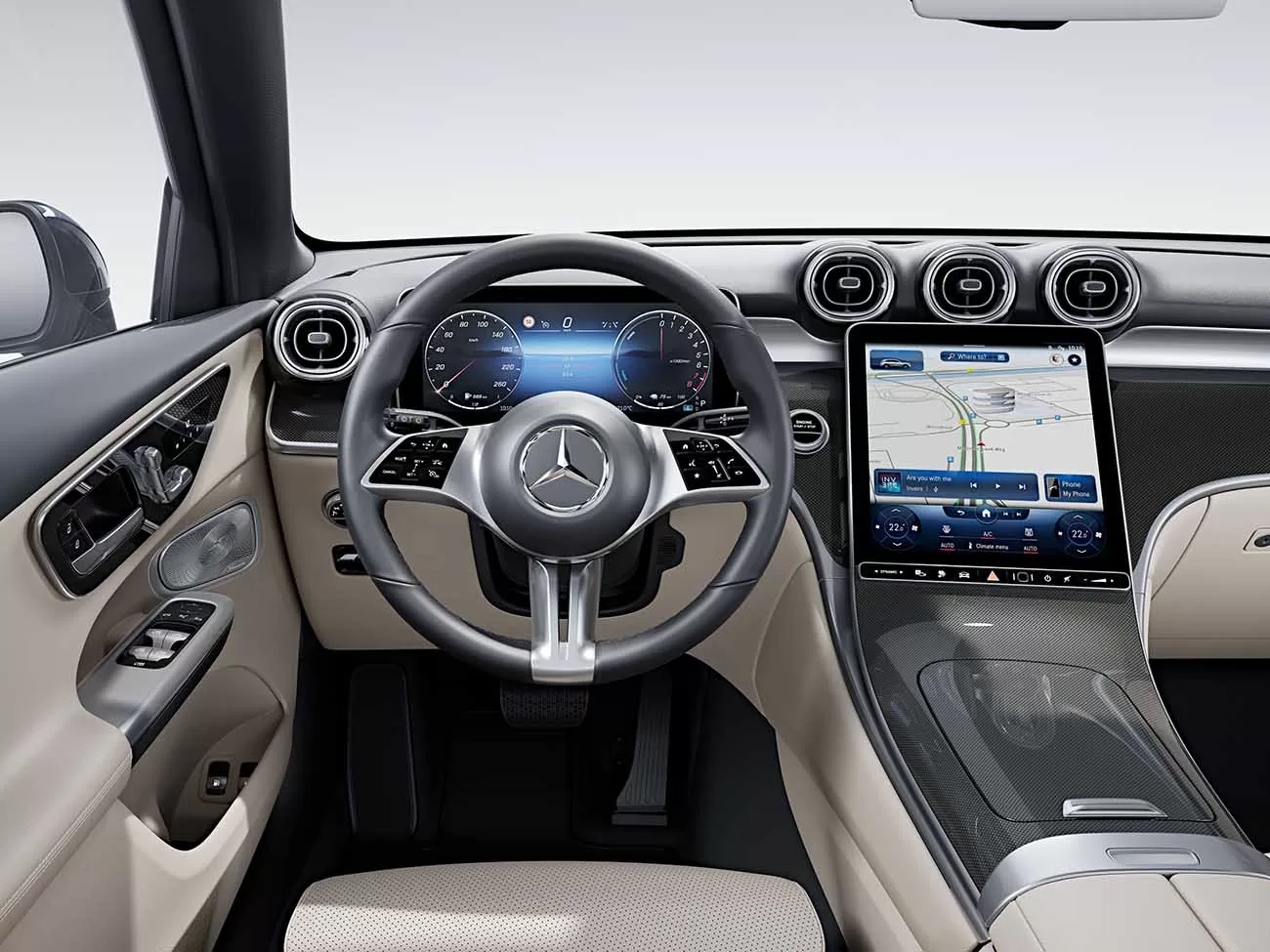 O GLC 300 4MATIC SUV incorpora o sistema MBUX, um dos mais avançados em interfaces veiculares.