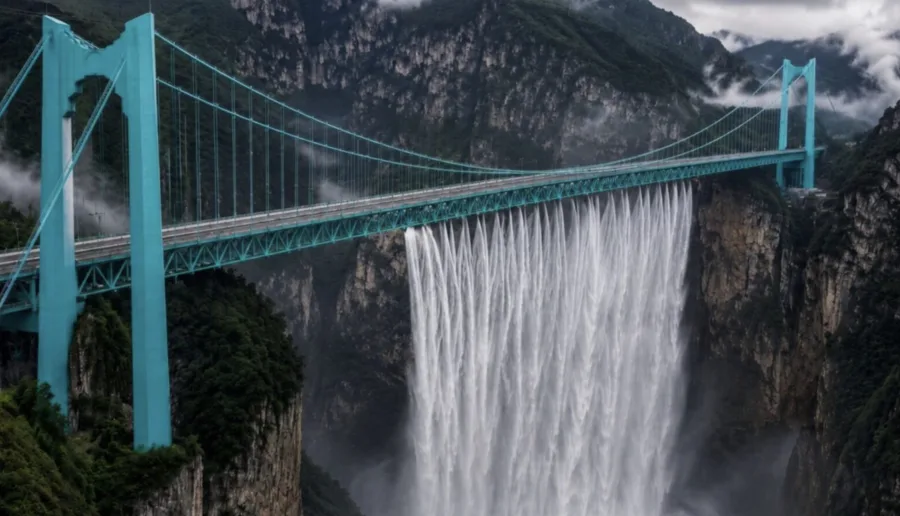 Era para ser uma ponte magnífica, mas ficou ainda melhor: China transforma ponte em maior cachoeira artificial do mundo, com queda de 625 metros e até 300 metros de largura